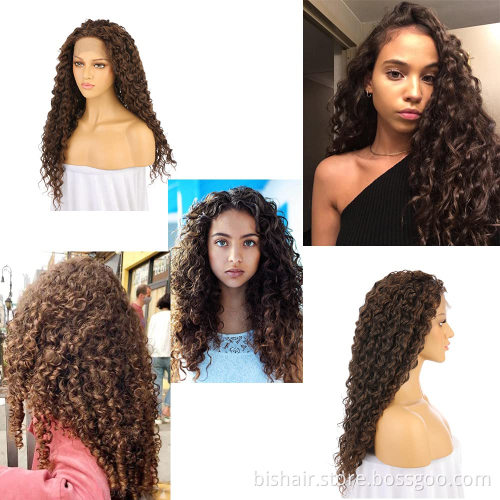 Low price lace front wig synthetic lace front wig long curly hair cheap wate wave curly women's daily party cosplay curly brown